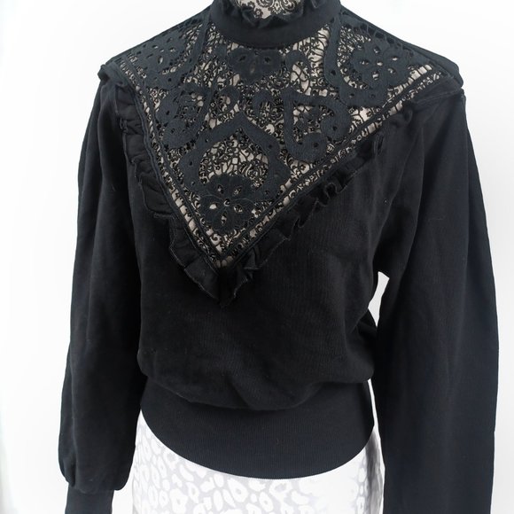 EXPRESS Victorian Look LS Lace Insert Sweatshirt Stretch Blouse Top XS - Picture 2 of 4